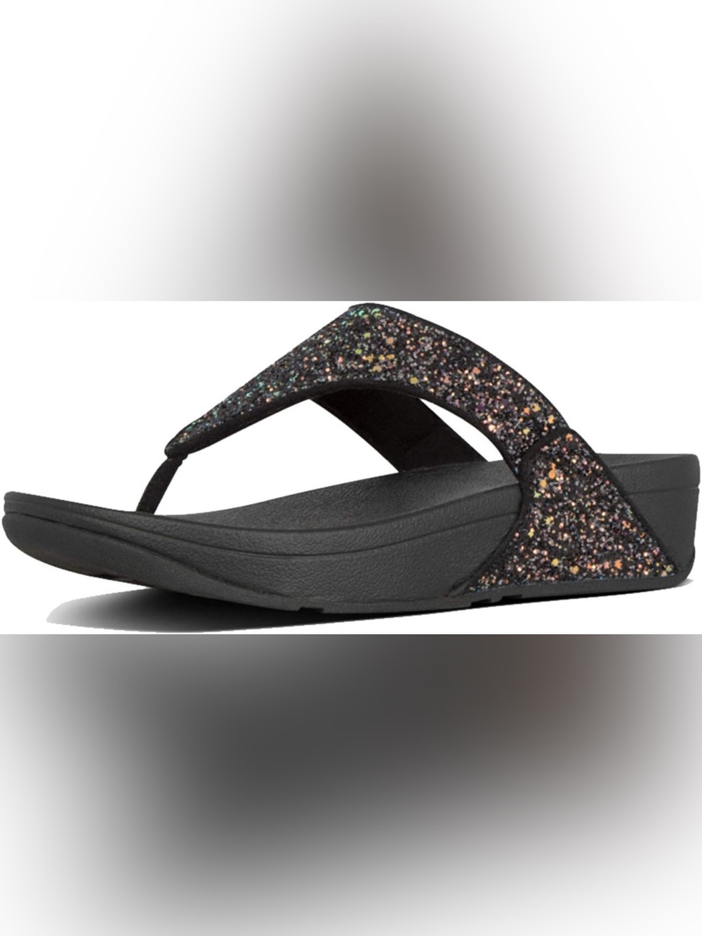 Fit Flop women’s lulu glitter thong wedge comfort sandal size 8 black